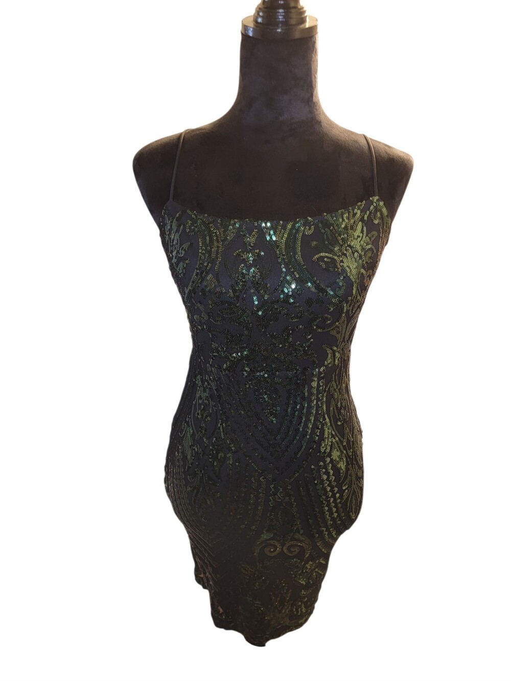Windsor Black Dress with Hunter Green Sequined Pattern NWT
